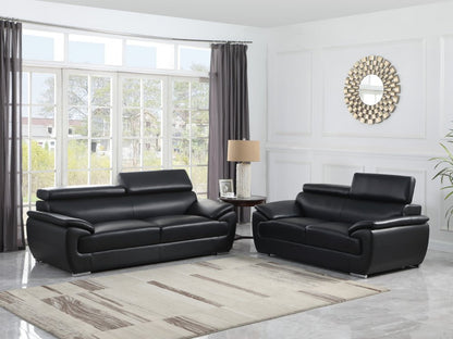 Two Piece Indoor Black Genuine Leather Five Person Seating Set HomeRoots