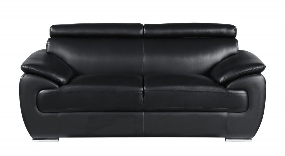 Two Piece Indoor Black Genuine Leather Five Person Seating Set HomeRoots