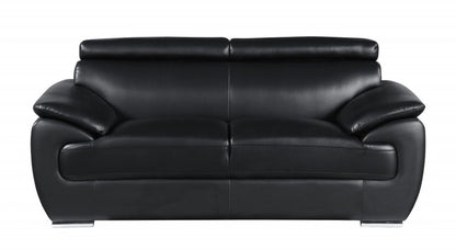 Two Piece Indoor Black Genuine Leather Five Person Seating Set HomeRoots