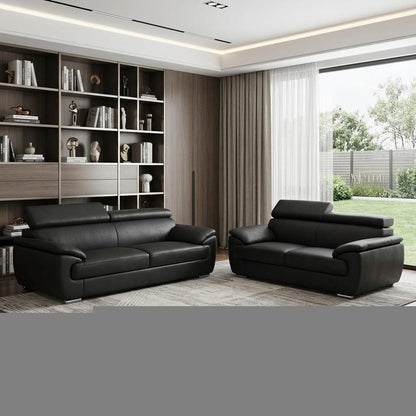 Two Piece Indoor Black Genuine Leather Five Person Seating Set HomeRoots