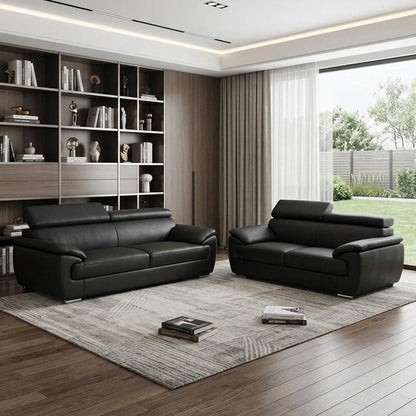 Two Piece Indoor Black Genuine Leather Five Person Seating Set HomeRoots