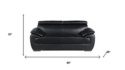 Two Piece Indoor Black Genuine Leather Five Person Seating Set HomeRoots