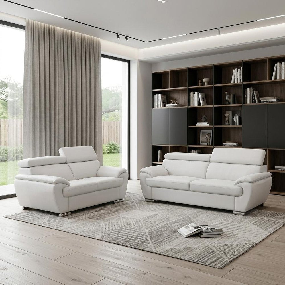 Two Piece Indoor White Genuine Leather Five Person Seating Set HomeRoots
