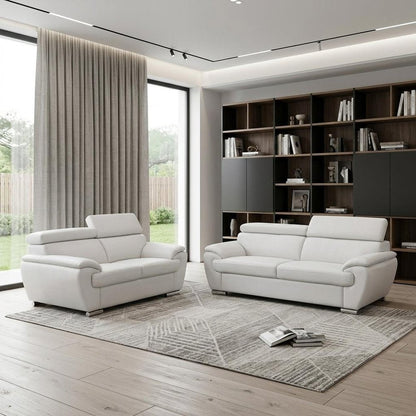 Two Piece Indoor White Genuine Leather Five Person Seating Set HomeRoots