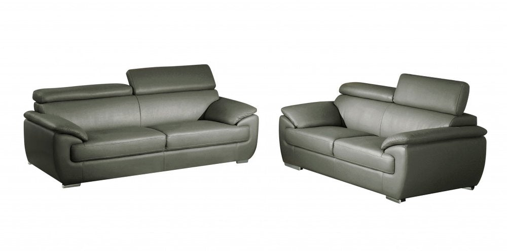 Two Piece Indoor Gray Genuine Leather Five Person Seating Set HomeRoots