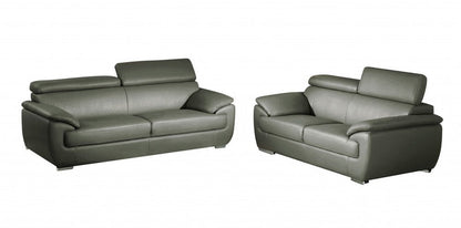 Two Piece Indoor Gray Genuine Leather Five Person Seating Set HomeRoots