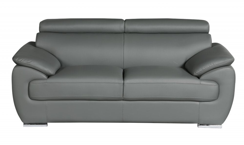 Two Piece Indoor Gray Genuine Leather Five Person Seating Set HomeRoots
