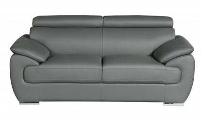 Two Piece Indoor Gray Genuine Leather Five Person Seating Set HomeRoots