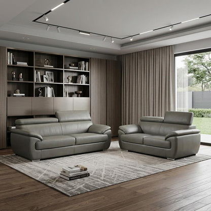 Two Piece Indoor Gray Genuine Leather Five Person Seating Set HomeRoots