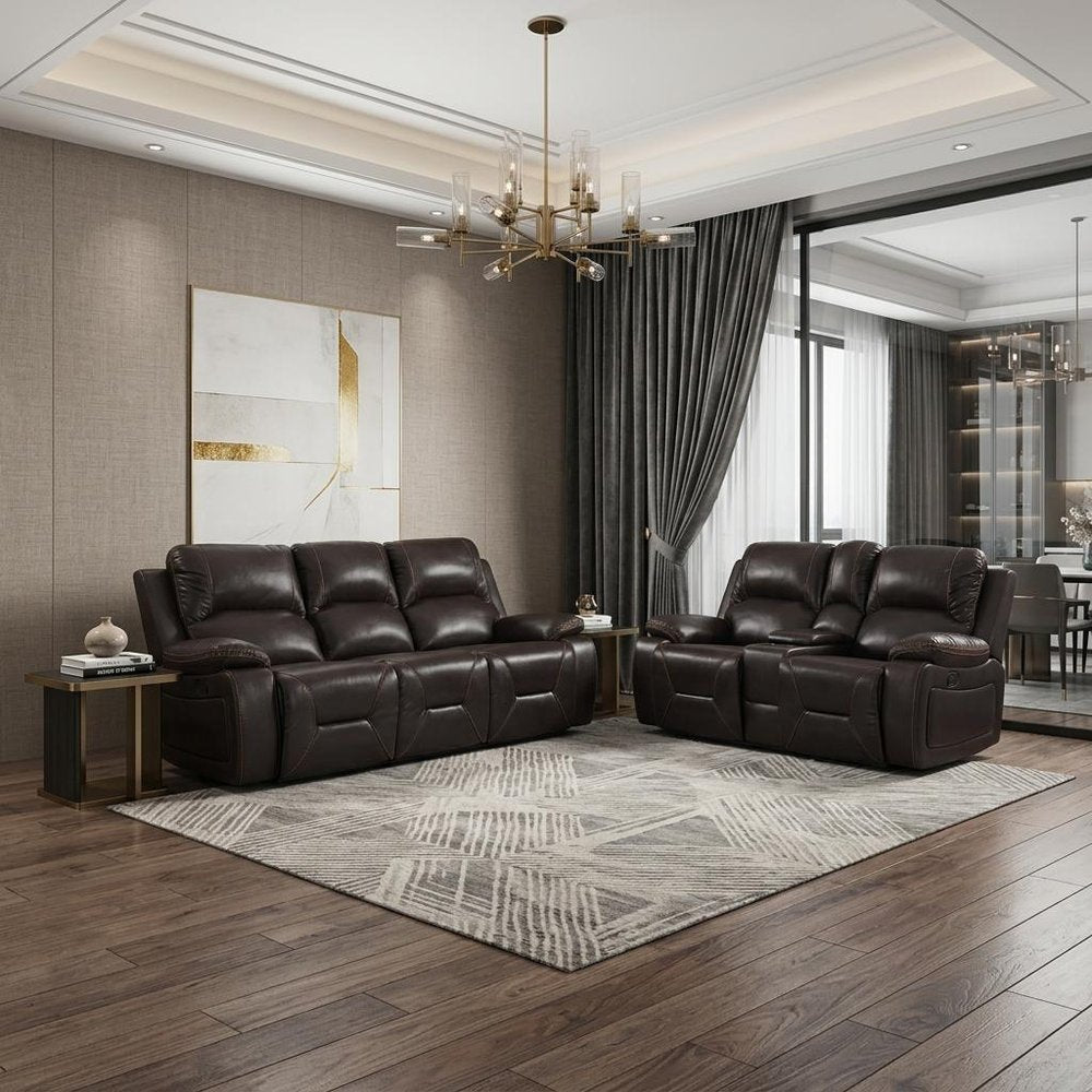 Two Piece Indoor Brown Faux Leather Five Person Seating Set HomeRoots