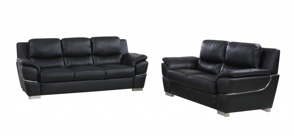 Two Piece Indoor Black Genuine Leather Five Person Seating Set HomeRoots