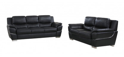 Two Piece Indoor Black Genuine Leather Five Person Seating Set HomeRoots