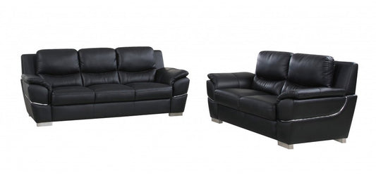 Two Piece Indoor Black Genuine Leather Five Person Seating Set HomeRoots