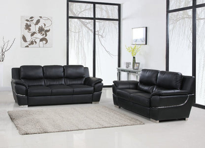 Two Piece Indoor Black Genuine Leather Five Person Seating Set HomeRoots