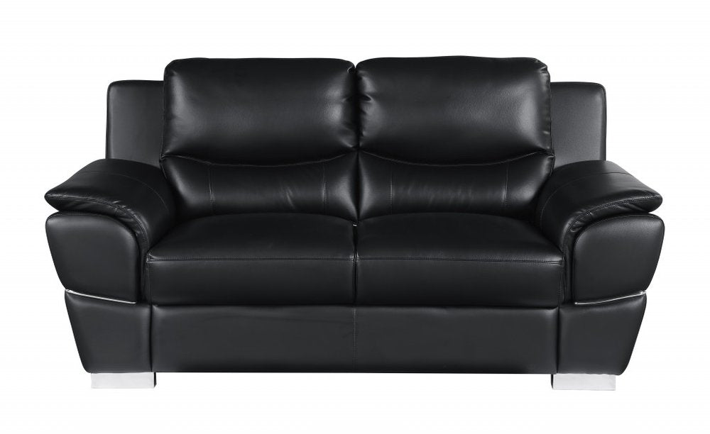 Two Piece Indoor Black Genuine Leather Five Person Seating Set HomeRoots