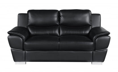 Two Piece Indoor Black Genuine Leather Five Person Seating Set HomeRoots