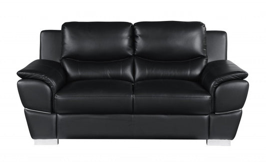 Two Piece Indoor Black Genuine Leather Five Person Seating Set HomeRoots