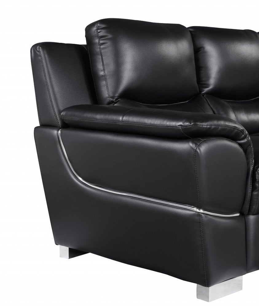 Two Piece Indoor Black Genuine Leather Five Person Seating Set HomeRoots