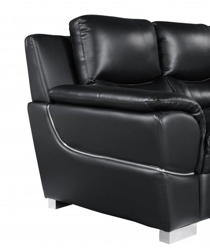 Two Piece Indoor Black Genuine Leather Five Person Seating Set HomeRoots