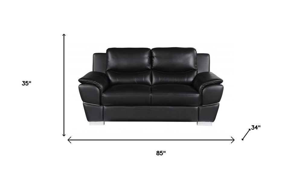 Two Piece Indoor Black Genuine Leather Five Person Seating Set HomeRoots