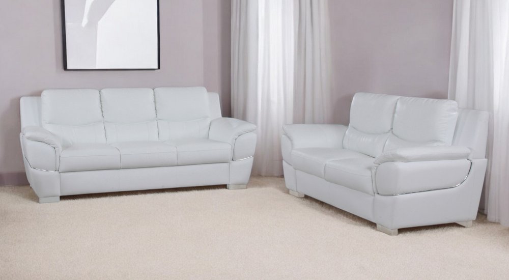 Two Piece Indoor White Genuine Leather Five Person Seating Set HomeRoots