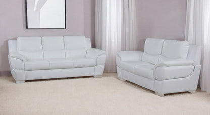 Two Piece Indoor White Genuine Leather Five Person Seating Set HomeRoots