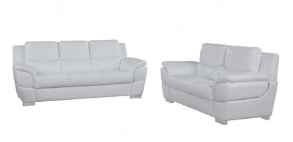 Two Piece Indoor White Genuine Leather Five Person Seating Set HomeRoots