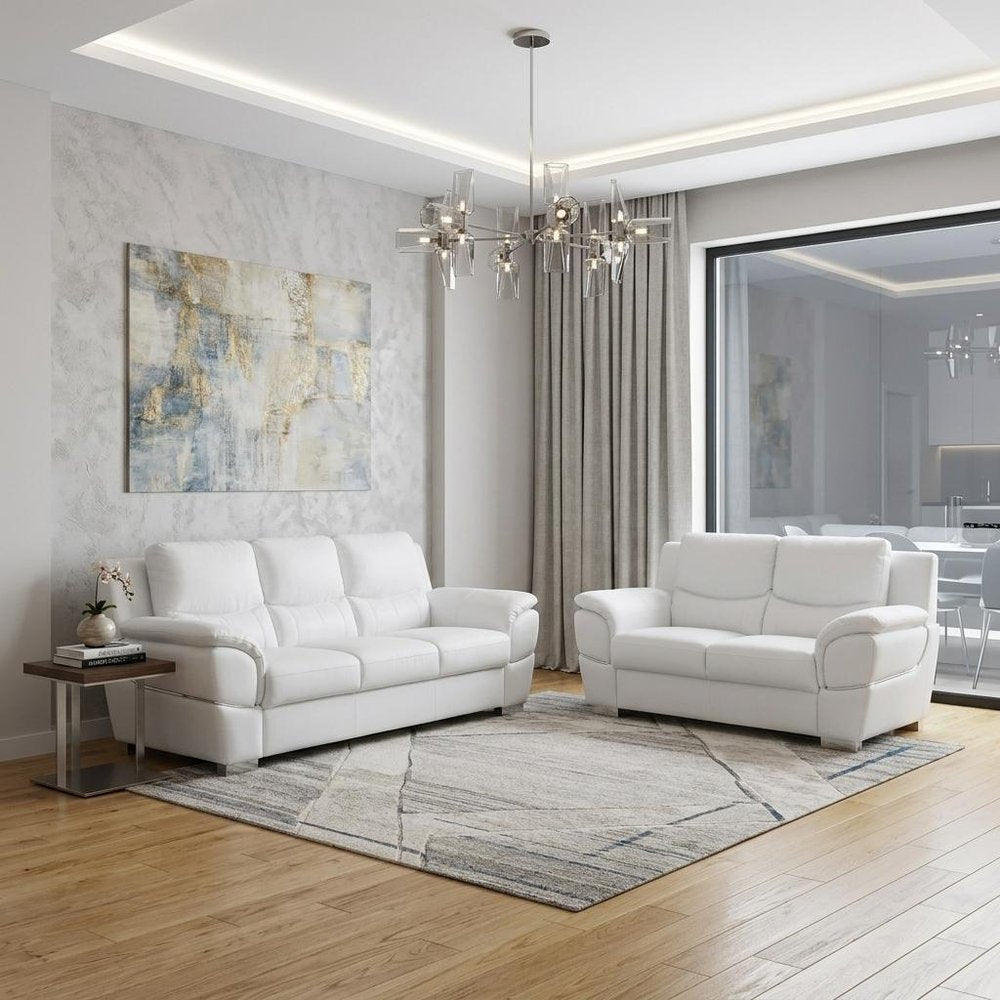 Two Piece Indoor White Genuine Leather Five Person Seating Set HomeRoots