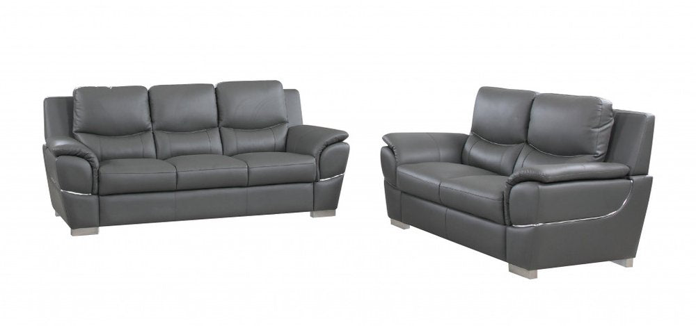 Two Piece Indoor Gray Genuine Leather Five Person Seating Set HomeRoots