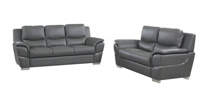Two Piece Indoor Gray Genuine Leather Five Person Seating Set HomeRoots