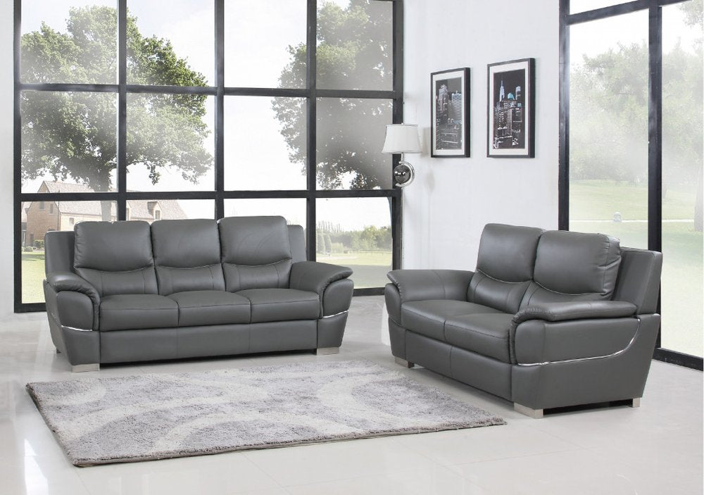 Two Piece Indoor Gray Genuine Leather Five Person Seating Set HomeRoots