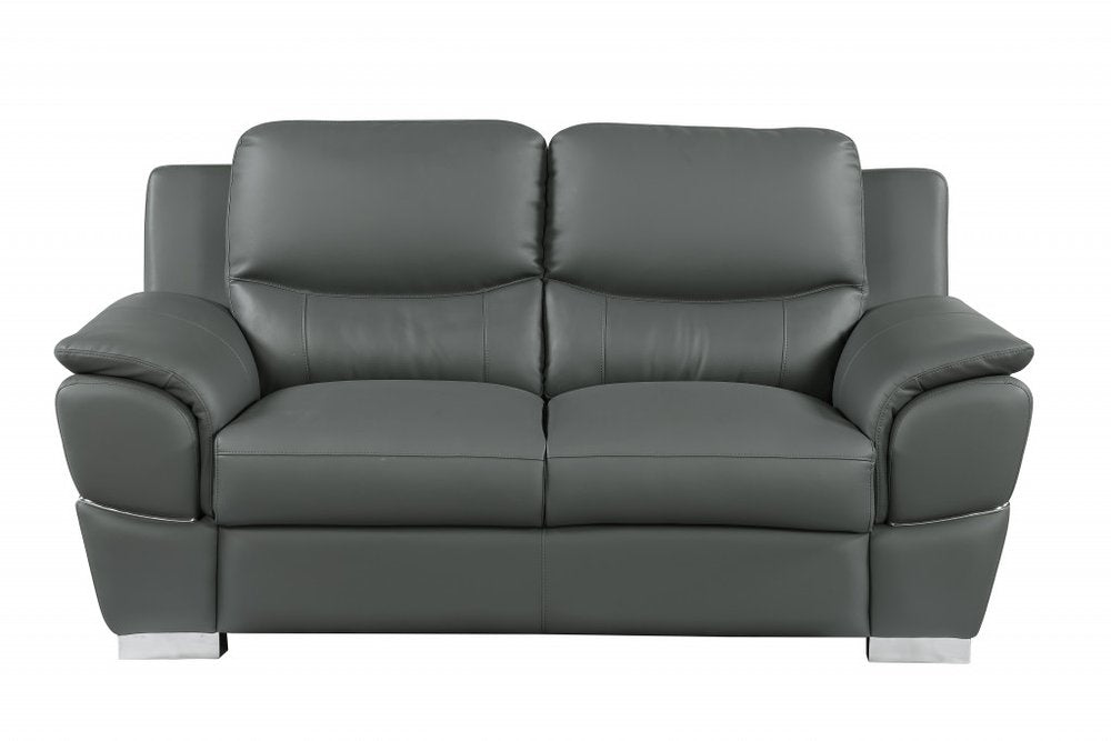 Two Piece Indoor Gray Genuine Leather Five Person Seating Set HomeRoots