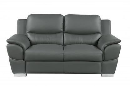 Two Piece Indoor Gray Genuine Leather Five Person Seating Set HomeRoots