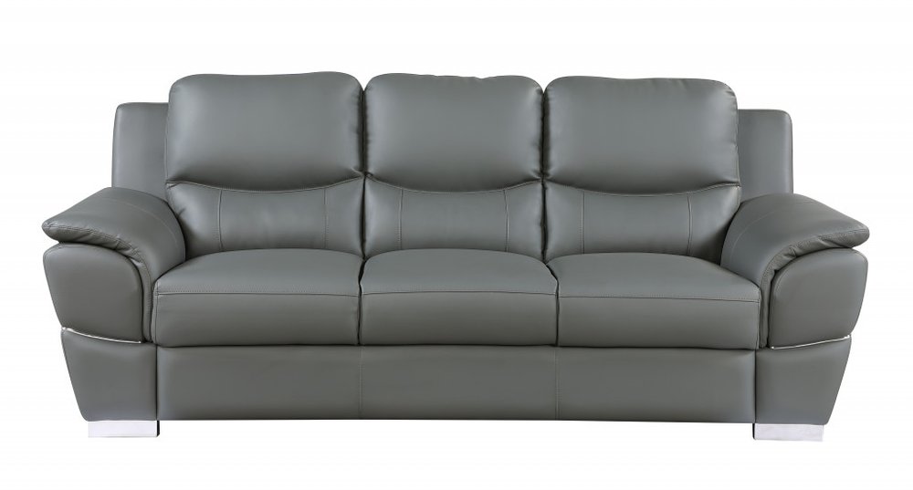 Two Piece Indoor Gray Genuine Leather Five Person Seating Set HomeRoots