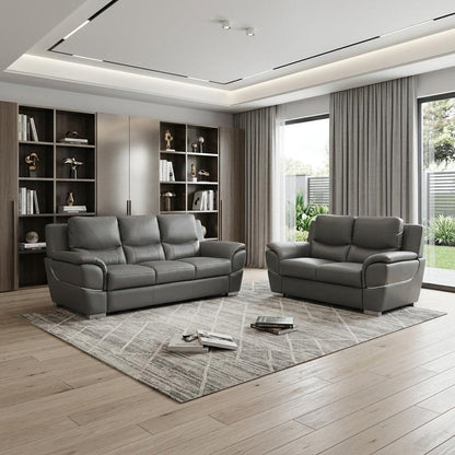 Two Piece Indoor Gray Genuine Leather Five Person Seating Set HomeRoots