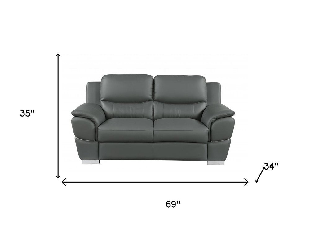 Two Piece Indoor Gray Genuine Leather Five Person Seating Set HomeRoots