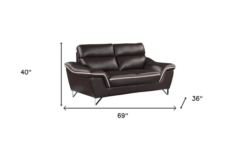 Three Piece Indoor Brown Genuine Leather Six Person Seating Set HomeRoots