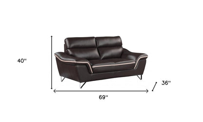 Three Piece Indoor Brown Genuine Leather Six Person Seating Set HomeRoots