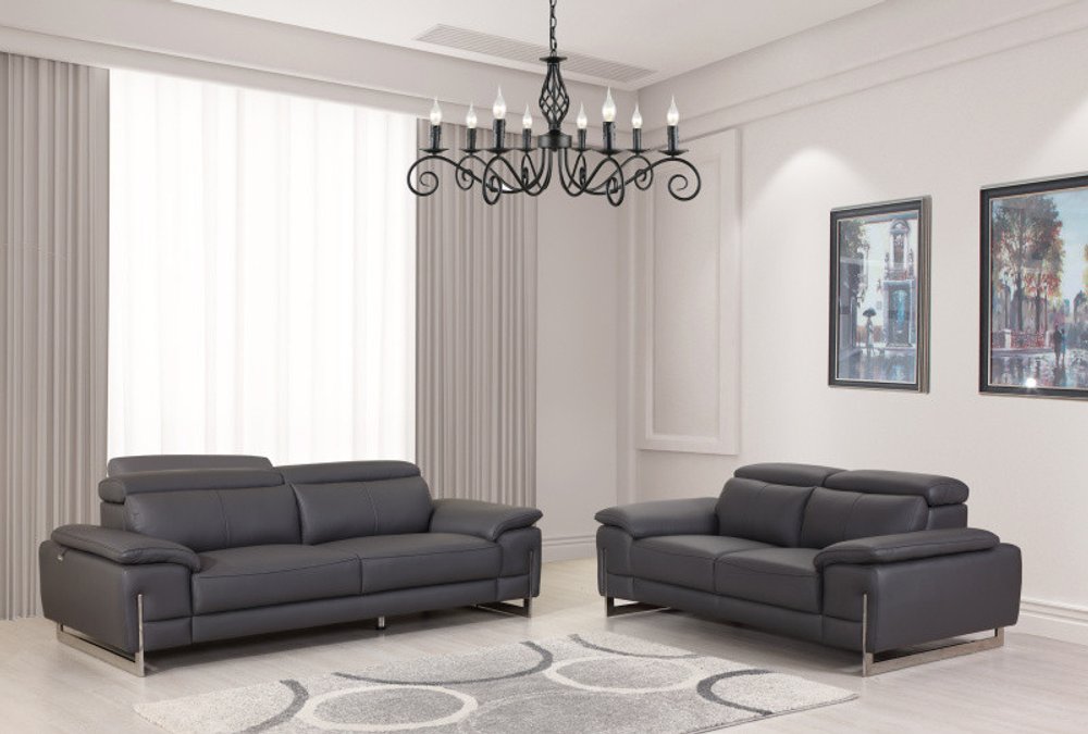Two Piece Indoor Dark Gray Italian Leather Five Person Seating Set HomeRoots