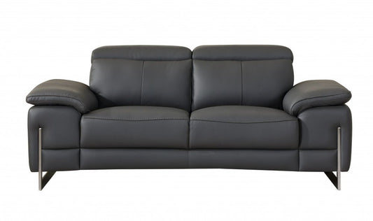 Two Piece Indoor Dark Gray Italian Leather Five Person Seating Set HomeRoots