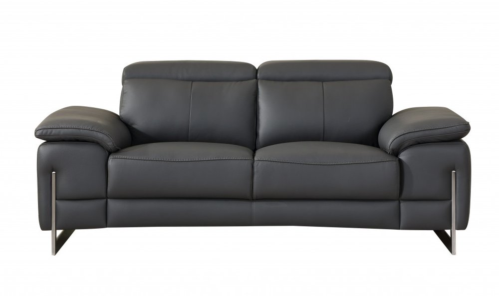 Two Piece Indoor Dark Gray Italian Leather Five Person Seating Set HomeRoots