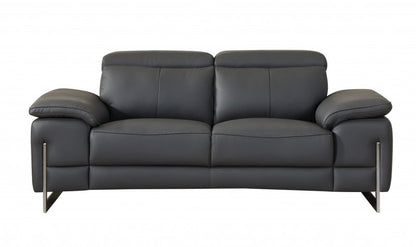 Two Piece Indoor Dark Gray Italian Leather Five Person Seating Set HomeRoots
