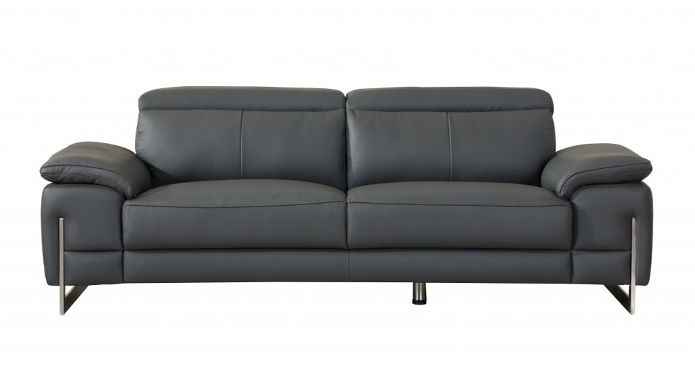 Two Piece Indoor Dark Gray Italian Leather Five Person Seating Set HomeRoots