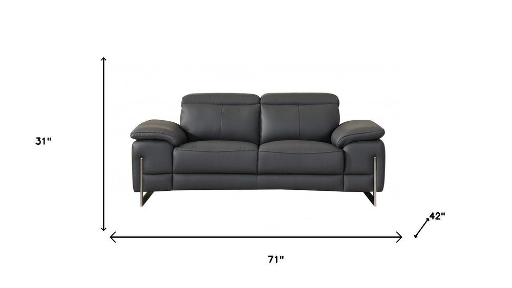 Two Piece Indoor Dark Gray Italian Leather Five Person Seating Set HomeRoots