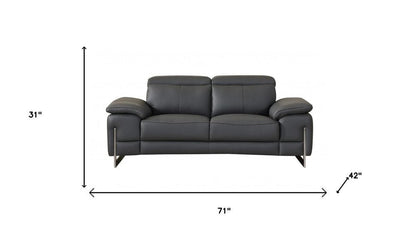 Two Piece Indoor Dark Gray Italian Leather Five Person Seating Set HomeRoots