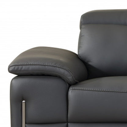Two Piece Indoor Dark Gray Italian Leather Five Person Seating Set HomeRoots