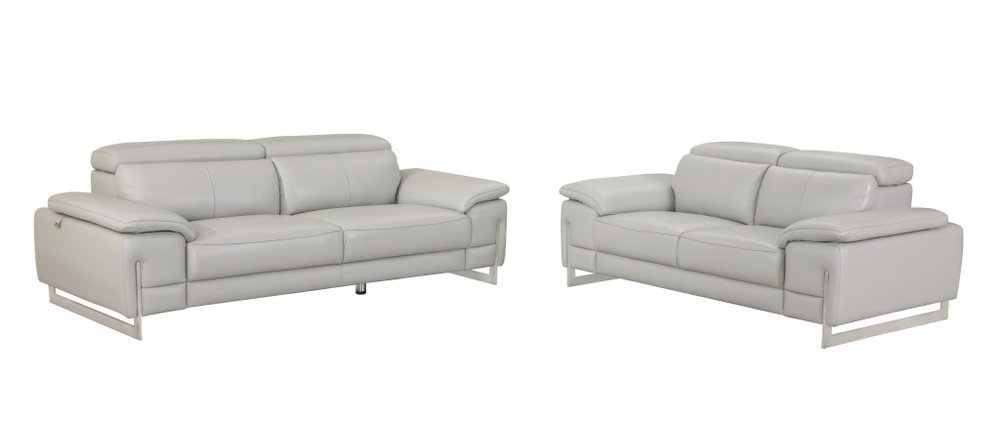 Two Piece Indoor Light Gray Italian Leather Five Person Seating Set HomeRoots