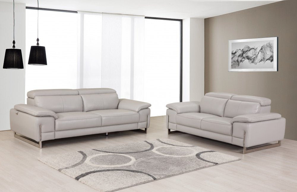 Two Piece Indoor Light Gray Italian Leather Five Person Seating Set HomeRoots