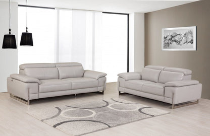 Two Piece Indoor Light Gray Italian Leather Five Person Seating Set HomeRoots
