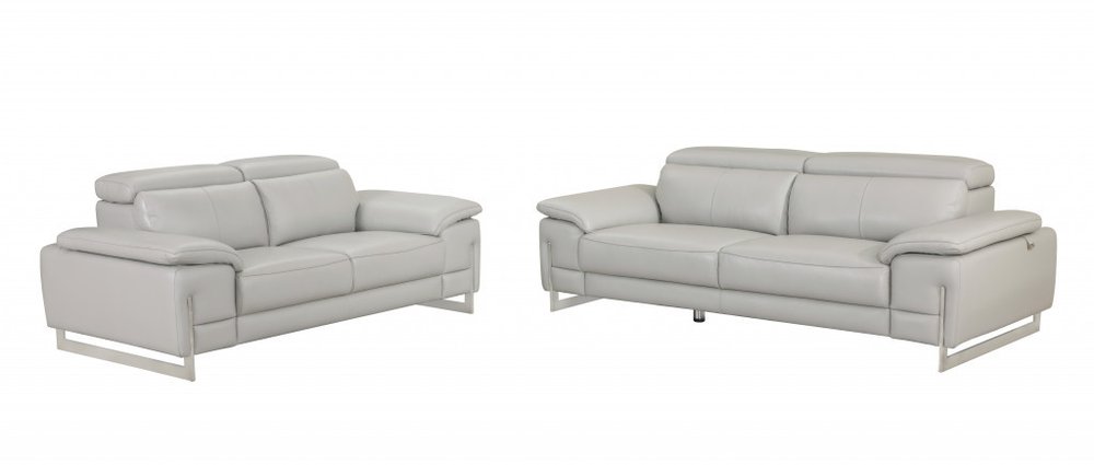 Two Piece Indoor Light Gray Italian Leather Five Person Seating Set HomeRoots